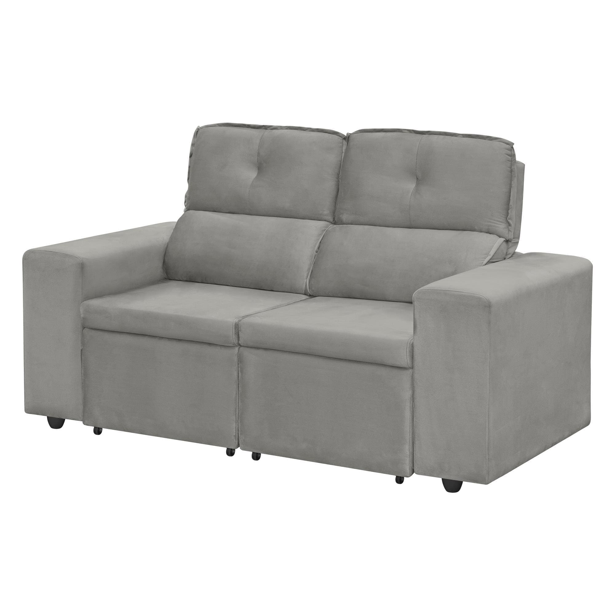 Sofá 3 Lugares Bartira Vegas Revestido em Veludo Espuma D24 Assento Retrátil Encosto Reclinável D24 - 160cm de Largura - Cinza - 1