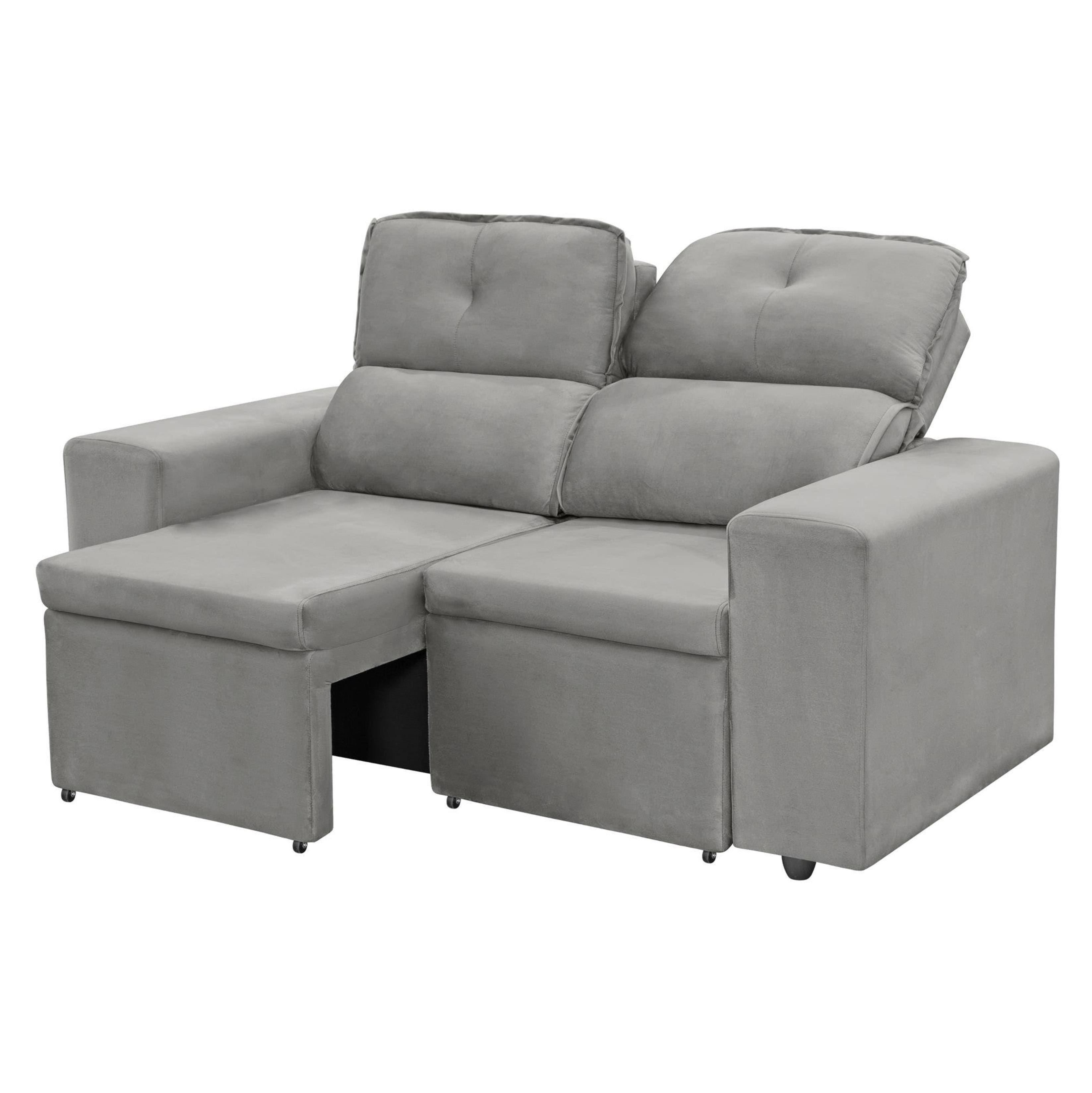 Sofá 3 Lugares Bartira Vegas Revestido em Veludo Espuma D24 Assento Retrátil Encosto Reclinável D24 - 160cm de Largura - Cinza - 2