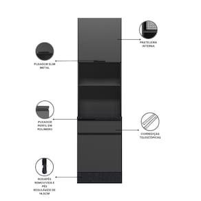 Paneleiro Duplo Poliman Etna Espaço para Micro-ondas Grafite - 1