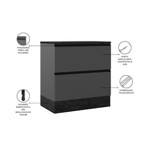 Balcão de Cozinha Poliman Etna 80cm 1 Porta 1 Gaveta com Tampo Grafite - 2