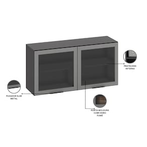 Armário Aéreo de Cozinha Poliman Etna 120cm 2 Portas de Vidro Grafite - 1