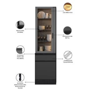 Cristaleira Poliman Etna 2 Portas 1 Gaveta com Vidro Fumê Grafite - 1