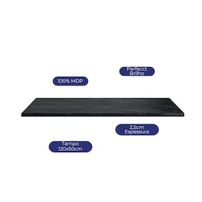 Tampo para Balcão Poliman Etna 120cm 27mm em MDP Pintura UV Lacca Ônix - 2