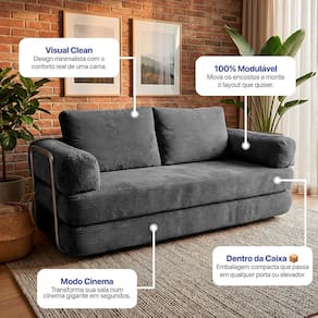 Sofá Cama inBox SmartBox AirPress XpandTech D33 Enrolado à Vácuo na caixa 1,88m - Cinza Escuro - 1