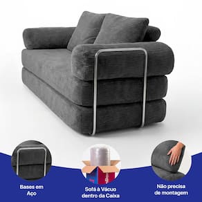 Sofá Cama inBox SmartBox AirPress XpandTech D33 Enrolado à Vácuo na caixa 1,88m - Cinza Escuro - 2