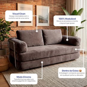 Sofá Cama inBox SmartBox AirPress XpandTech D33 Enrolado à Vácuo na caixa 1,88m - Marrom - 1