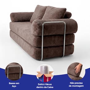 Sofá Cama inBox SmartBox AirPress XpandTech D33 Enrolado à Vácuo na caixa 1,88m - Marrom - 2