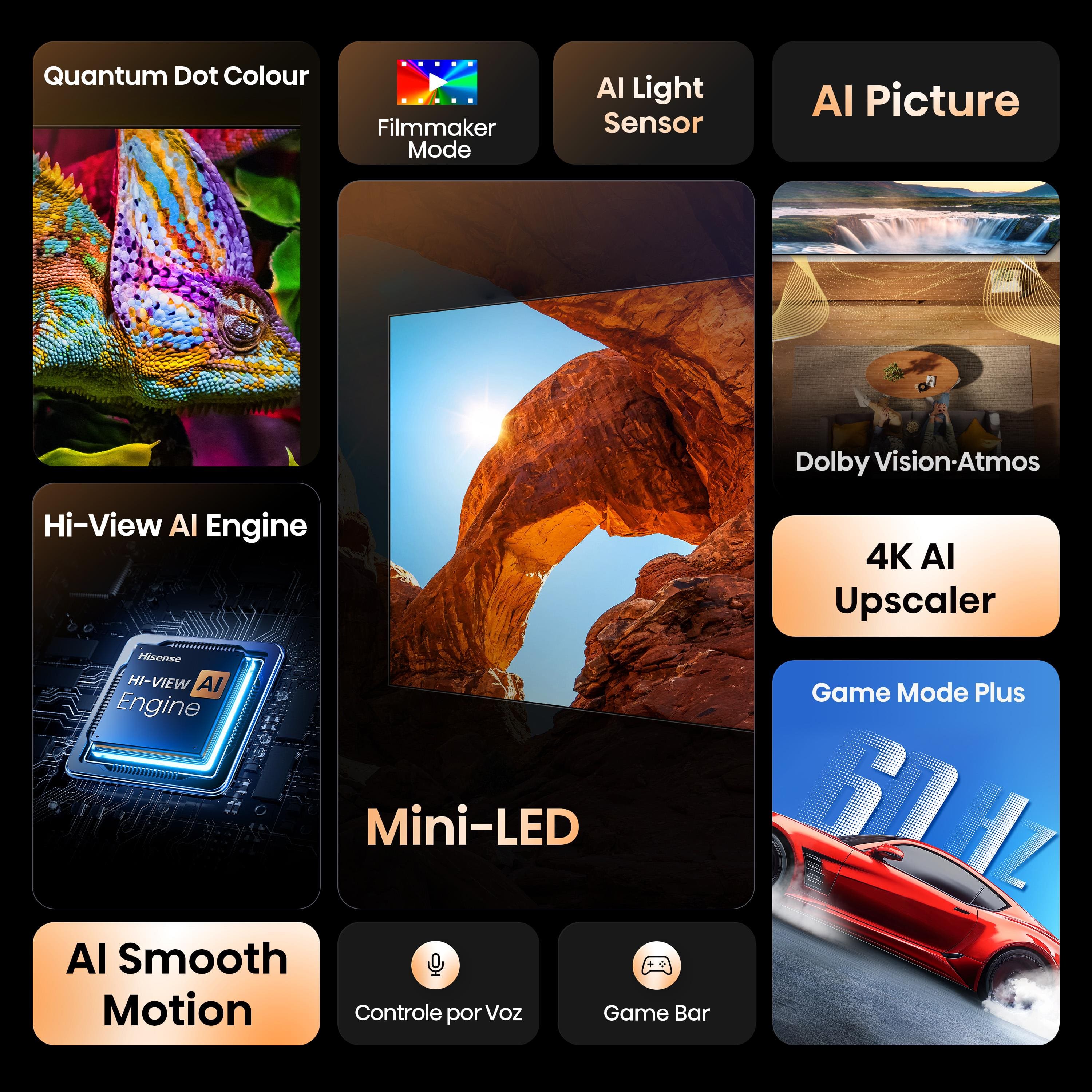 Smart TV 55” 4K UHD Hisense 55U6QV Mini LED 60Hz Vidaa Dolby Vision - 1