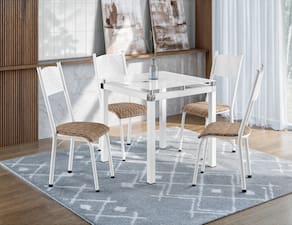 Conjunto de Mesa Artefamol Harpia 75x75cm 4 Cadeiras Vidro Temperado Branco - 1