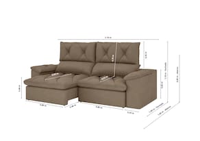 Sofá 3 Lugares Luizzi Atenas Retrátil Reclinável Veludo 210cm - Capuccino - 2
