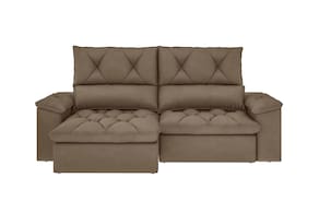 Sofá 3 Lugares Luizzi Atenas Retrátil Reclinável Veludo 210cm - Capuccino - 1