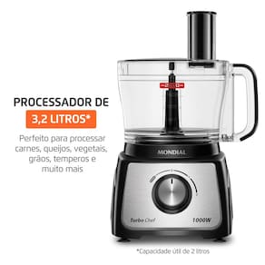 Multiprocessador Mondial MPN-02-BE 2 Velocidades Turbo Vidro Temperado - 110V - 3