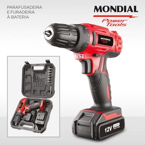 Parafusadeira e Furadeira Mondial Power Tools FPF-06M Mandril 10mm Maleta Bateria 12V Bivolt - 1