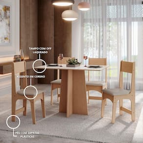 Conjunto Mesa com 4 Cadeiras Sonetto Amanda Retangular MDF Mel Off White - 1