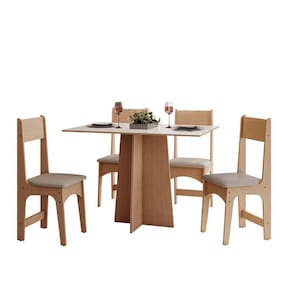 Conjunto Mesa com 4 Cadeiras Sonetto Amanda Retangular MDF Mel Off White - 2