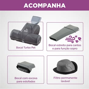 Aspirador de Pó Portátil Black+Decker APS1200PET 1200W Bocal Turbo Pet Cinza - 110V - 3