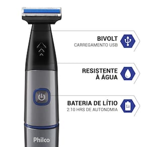Aparador de Pelos Philco PAP02 USB Cinza/Azul - Bivolt - 2