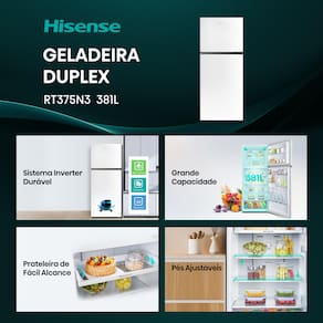 Geladeira Hisense Duplex 379L Frost Free Inverter RT375N3EWA1 Branca 127VHisense Duplex 379L Frost Free Inverter RT375N3EWA1 Branca - 220V - 1