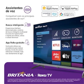 Smart TV 32" HD Britânia B32KRA Roku TV Wi-Fi Dolby Audio - 1