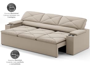 Sofá 3 Lugares NextSofás Joy Velosuede Retrátil Reclinável com Porta Copos - Bege - 1