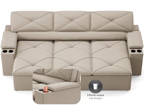 Sofá 3 Lugares NextSofás Joy Velosuede Retrátil Reclinável com Porta Copos - Bege - 3