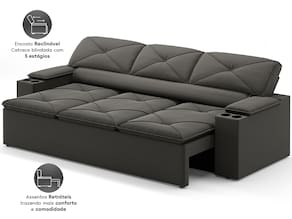 Sofá 3 Lugares NextSofás Joy Velosuede Retrátil Reclinável com Porta Copos - Chumbo - 1