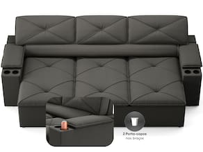 Sofá 3 Lugares NextSofás Joy Velosuede Retrátil Reclinável com Porta Copos - Chumbo - 3