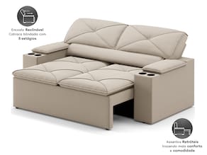Sofá 2 Lugares NextSofás Joy Velosuede Retrátil Reclinável com Porta Copos - Bege - 1