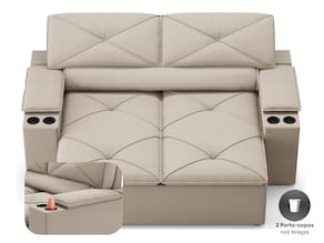 Sofá 2 Lugares NextSofás Joy Velosuede Retrátil Reclinável com Porta Copos - Bege - 3