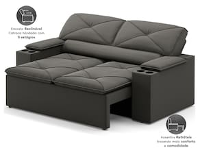 Sofá 2 Lugares NextSofás Joy Velosuede Retrátil Reclinável com Porta Copos - Chumbo - 1