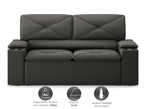 Sofá 2 Lugares NextSofás Joy Velosuede Retrátil Reclinável com Porta Copos - Chumbo - 2