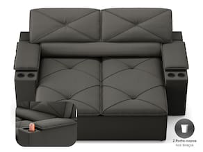 Sofá 2 Lugares NextSofás Joy Velosuede Retrátil Reclinável com Porta Copos - Chumbo - 3