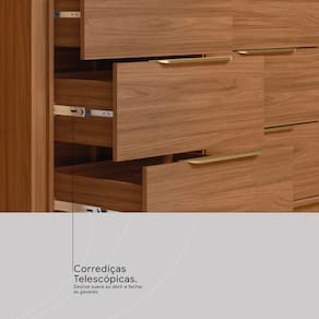 Cômoda 6 Gavetas Demóbile Giardino MDP Pintura UV Corrediças Telescópicas Puxadores ABS - Nogueira - 3
