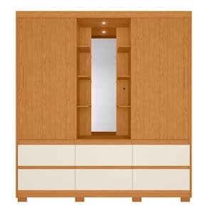 Guarda-Roupa Palumóveis Atena Casal 2 Portas de Correr 6 Gavetas com Camarim e LED - Cinamomo | Off White - 2