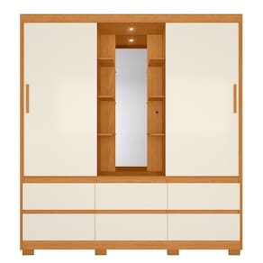 Guarda-Roupa Palumóveis Atena Casal 2 Portas de Correr 6 Gavetas com Camarim e LED - Cinamomo | Off White - 3