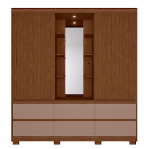 Guarda-Roupa Palumóveis Atena Casal 2 Portas de Correr 6 Gavetas com Camarim e LED - Nogueira / Capuccino - 2