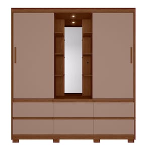 Guarda-Roupa Palumóveis Atena Casal 2 Portas de Correr 6 Gavetas com Camarim e LED - Nogueira / Capuccino - 3