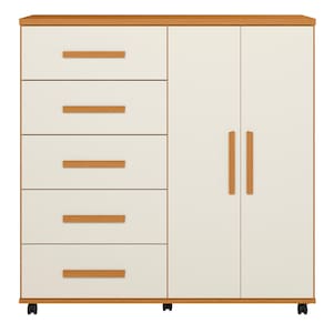 Cômoda Palumóveis Toronto 5 Gavetas e 2 Portas com Rodízios - Cinamomo / Off White - 1