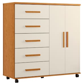 Cômoda Palumóveis Toronto 5 Gavetas e 2 Portas com Rodízios - Cinamomo / Off White - 2