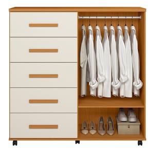 Cômoda Palumóveis Toronto 5 Gavetas e 2 Portas com Rodízios - Cinamomo / Off White - 3