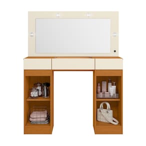 Penteadeira Camarim Studio Palumóveis 3 Gavetas com LED e Espelho Cinamomo/Off White - 2