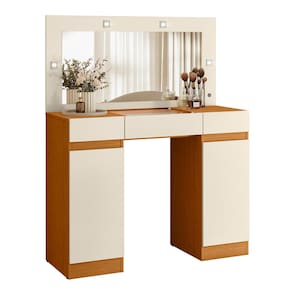 Penteadeira Camarim Studio Palumóveis 3 Gavetas com LED e Espelho Cinamomo/Off White - 3