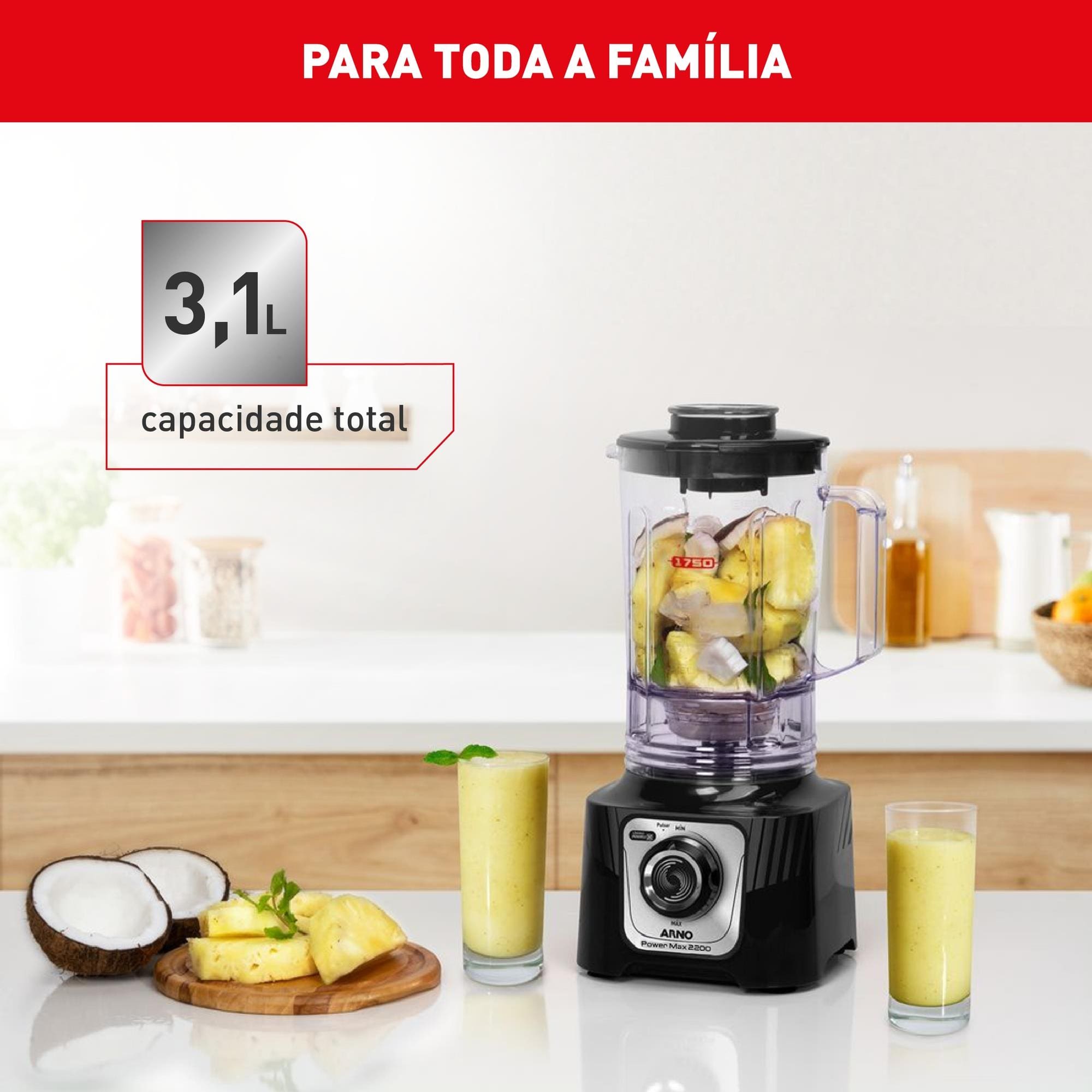 Liquidificador Arno Power Max LN66 2200W 3,1L 15 Velocidades Preto - 110V - 2