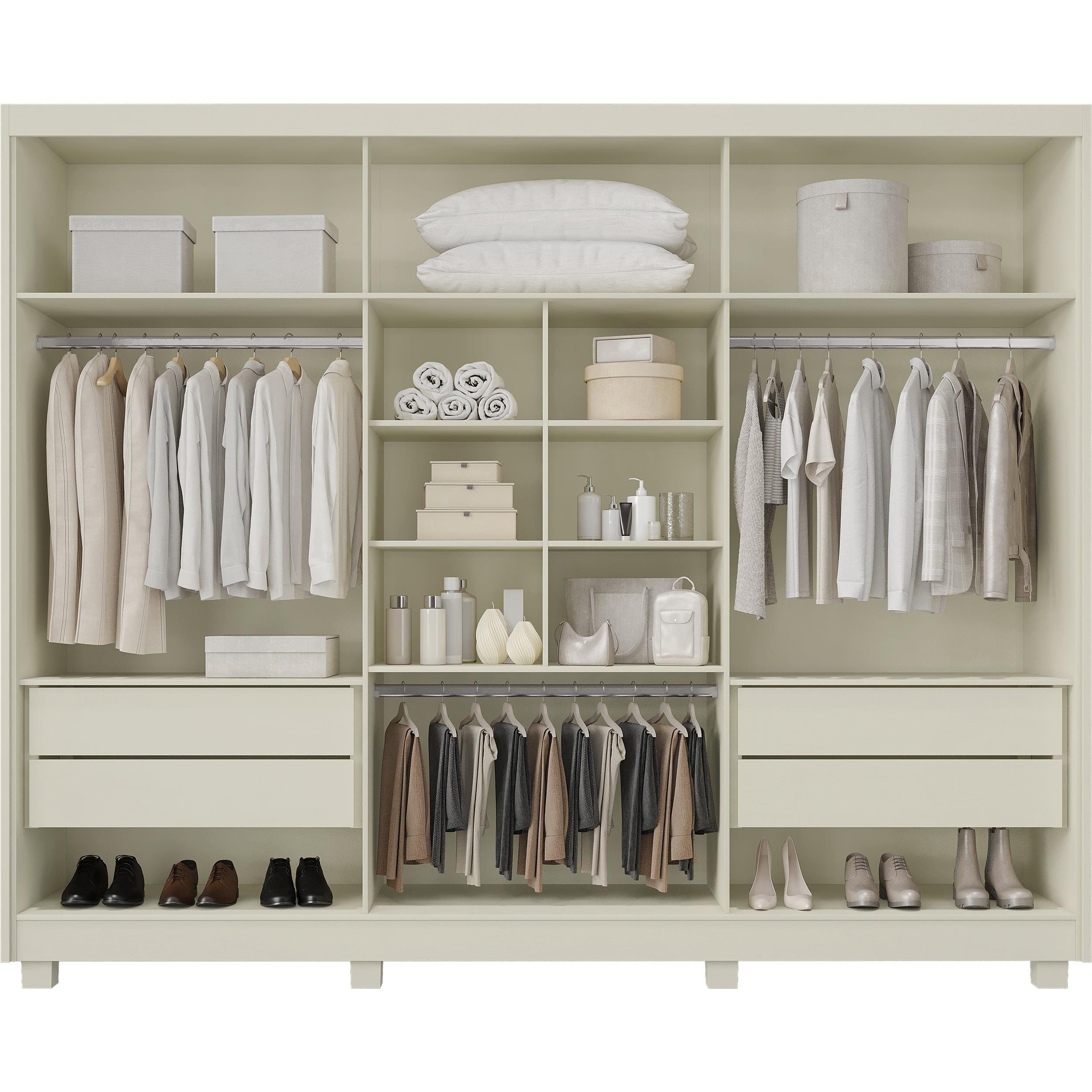 Guarda-Roupa Casal Mademarques Coliseu 6 Portas de Bater Espelho 4 Gavetas - Off White - 1