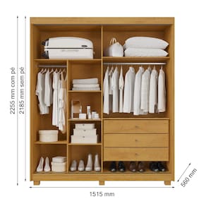 Guarda-Roupa Solteiro Móveis Europa Lumi 2 Portas de Correr com Espelho 3 Gavetas - Peroba/Off White - 3