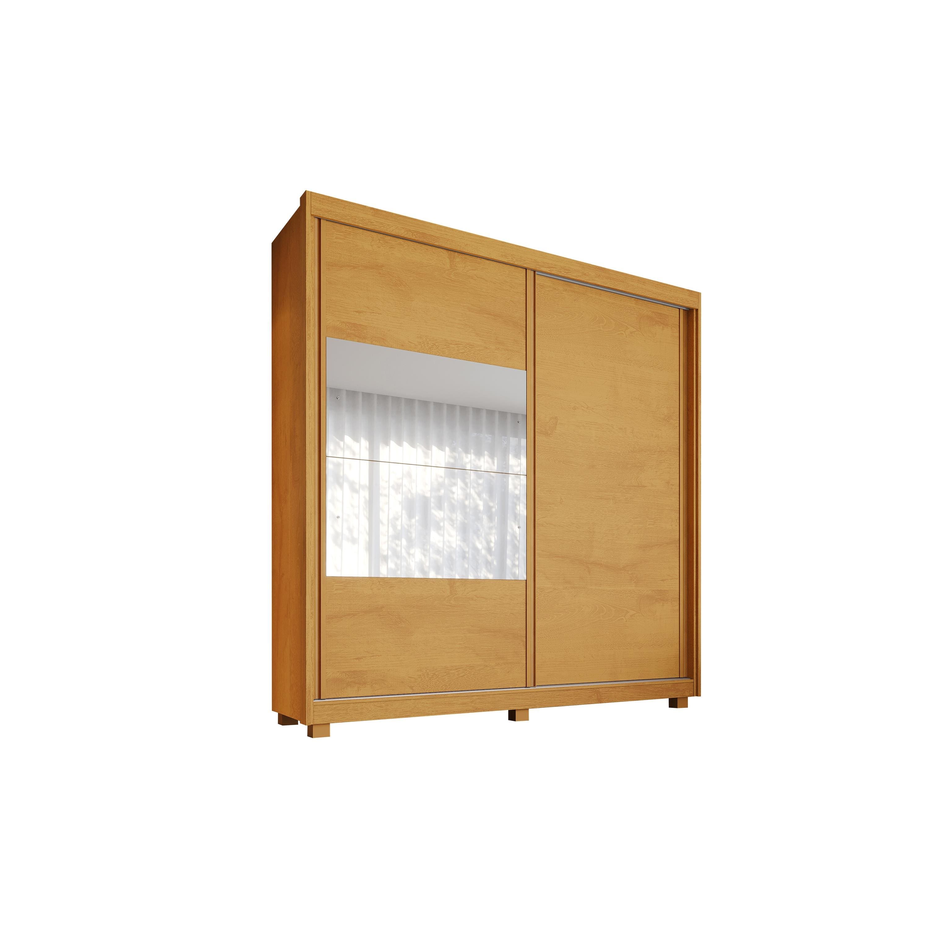 Guarda-Roupa Solteiro Móveis Europa Lumi 2 Portas de Correr com Espelho 3 Gavetas - Peroba/Off White - 1