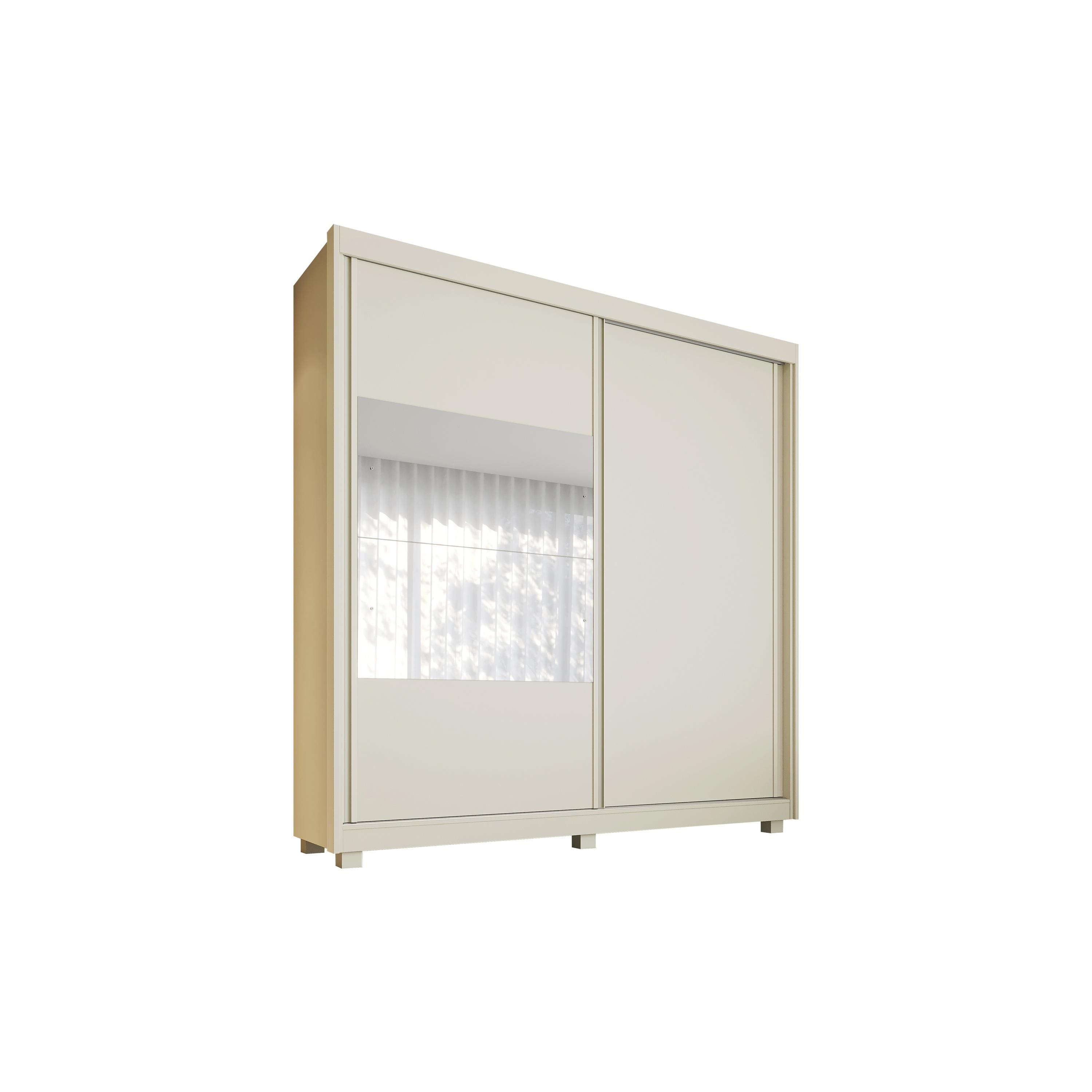 Guarda-Roupa Solteiro Móveis Europa Lumi 2 Portas de Correr com Espelho 3 Gavetas - Off White/Peroba - 1