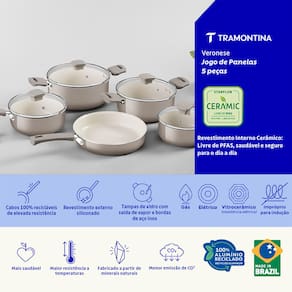 Jogo de Panelas Tramontina 5 Peças Veronese Alumínio Bege - 2