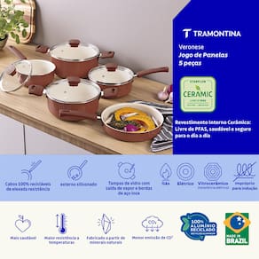 Jogo de Panelas Tramontina Veronese Alumínio Argila 5 Peças - 2