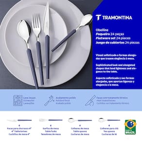 Faqueiro Tramontina Obelline 24 Peças Aço Inox com Cabos Azul Boreal - 3